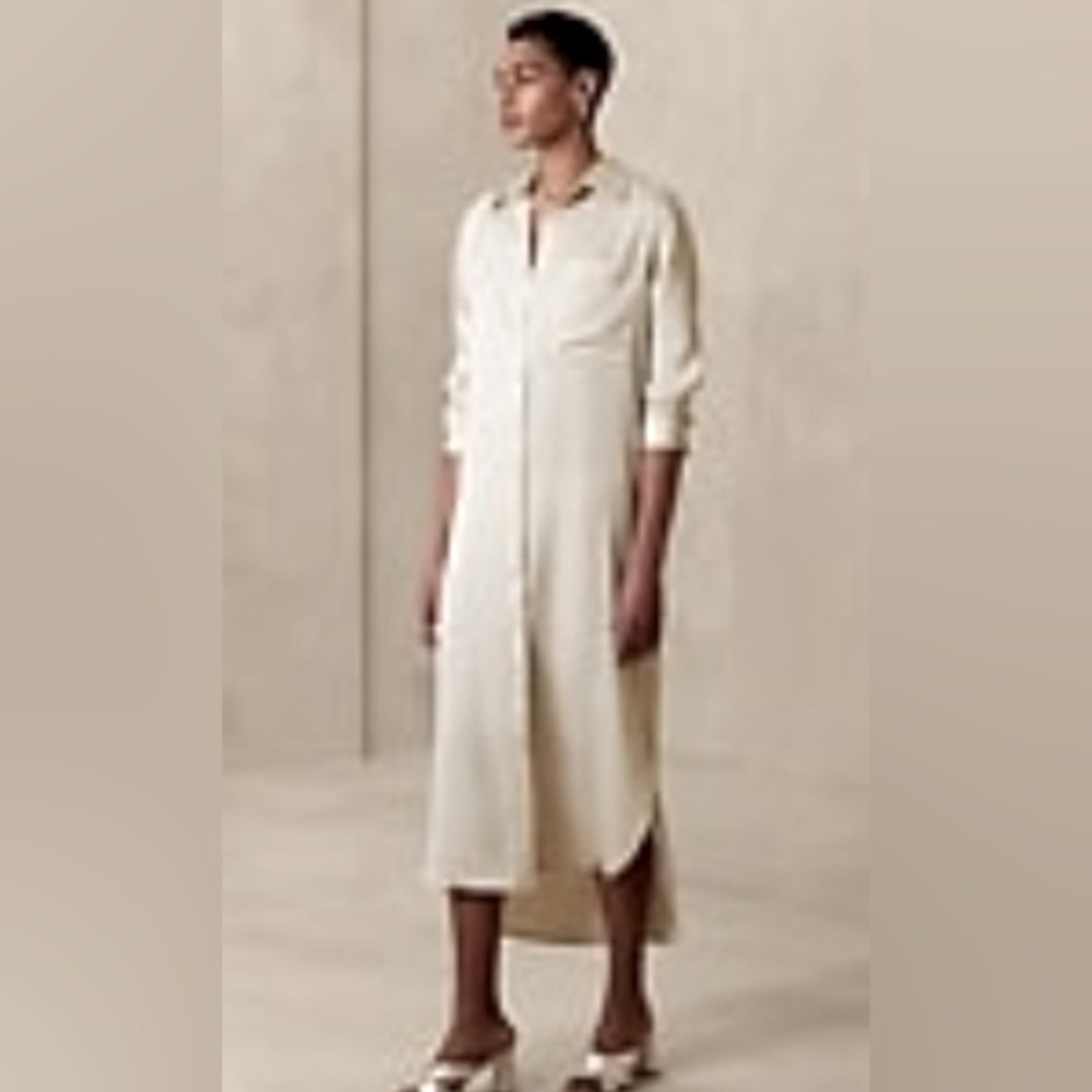 Banana Republic Cream Long Sleeve Maxi Shirt Dress